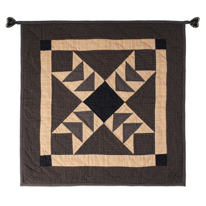 Hand made Hand quilted Wall hanging Quilt,Table Topper 19"x19" Primitive flying geese Black beige plaid by Home Heart brands (Made in India)