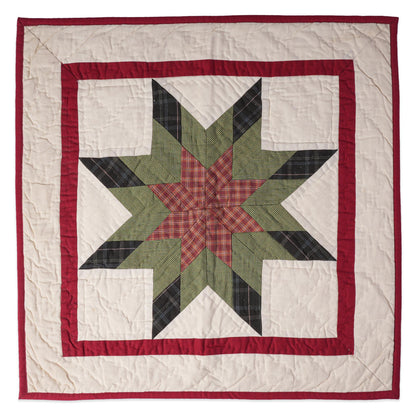 Hand made Hand quilted Throw Quilt, Table Topper 20"x20" Lone Star red green plaid calico quilt by Home Heart brands (Made in India)