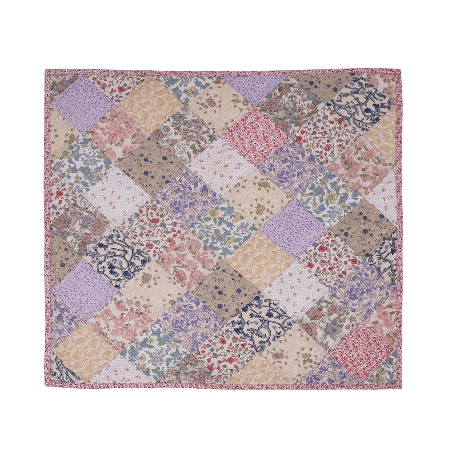 Hand Quilted table topper, square mat runner, patchwork , small quilt, Calico floral prints sew pocket by HOME HEART Brands(Made in India)