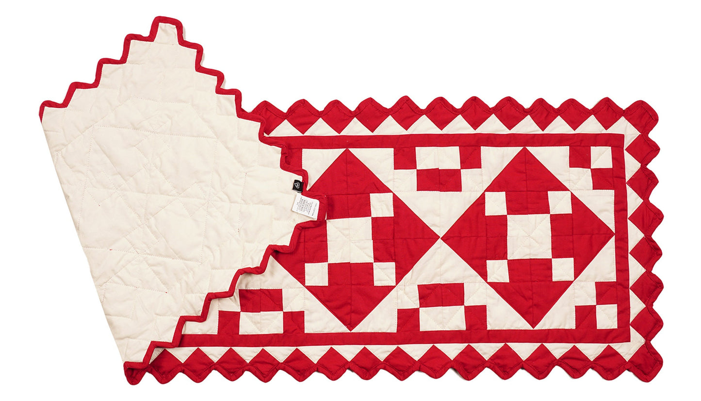Quilted Table Runners & Toppers patchwork red diamond square calico by HOME HEART Brands( made in INDIA)