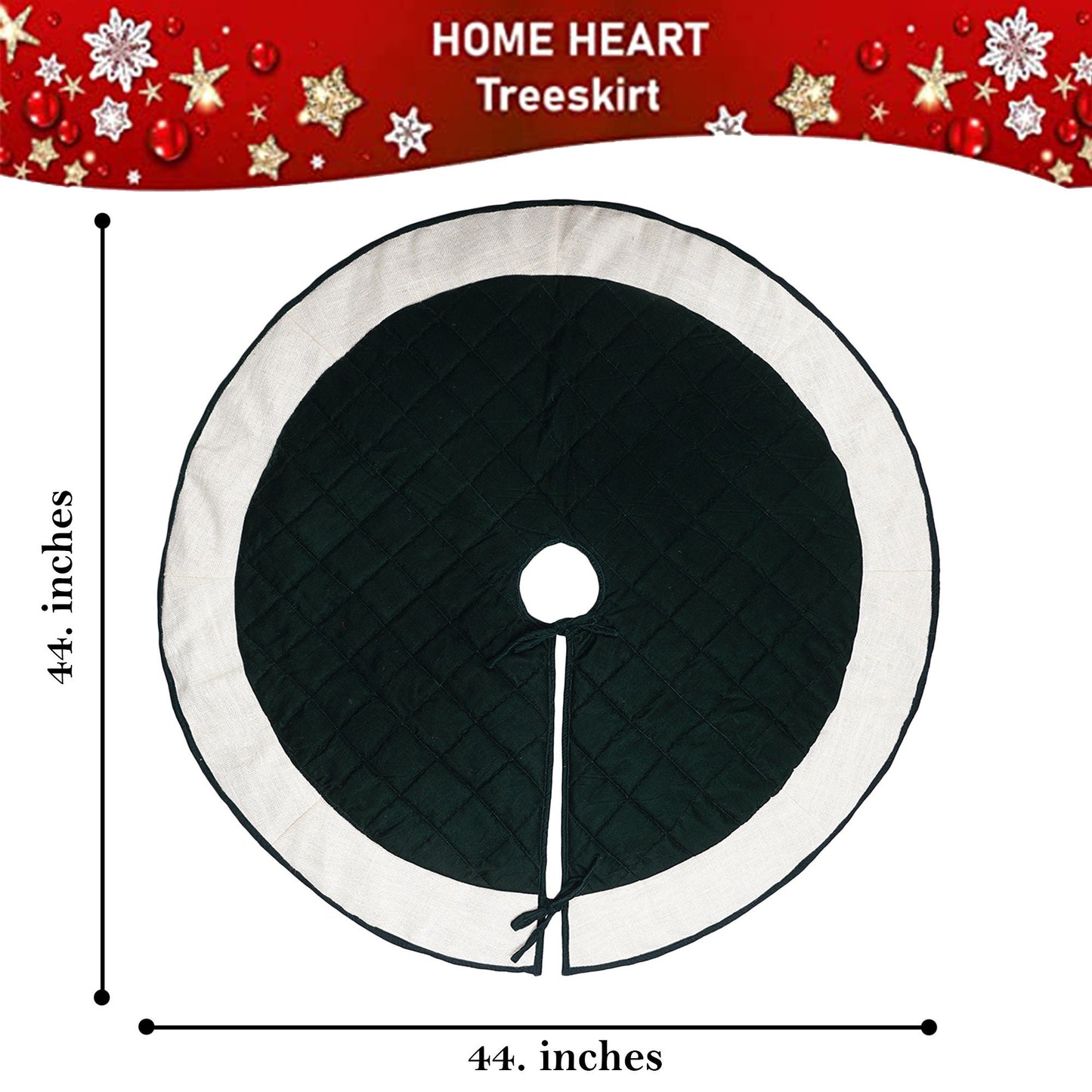 Christmas tree skirt quilted classic green micro Velvet and lurex jute Thick Double Layer by Home Heart Brands(Made in India)