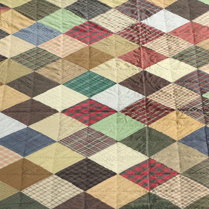 Hand Quilted bedspread Quilt Quilted Square Primitive Country Patchwork Design Mix Plaid Fabric by HOME HEART Brands