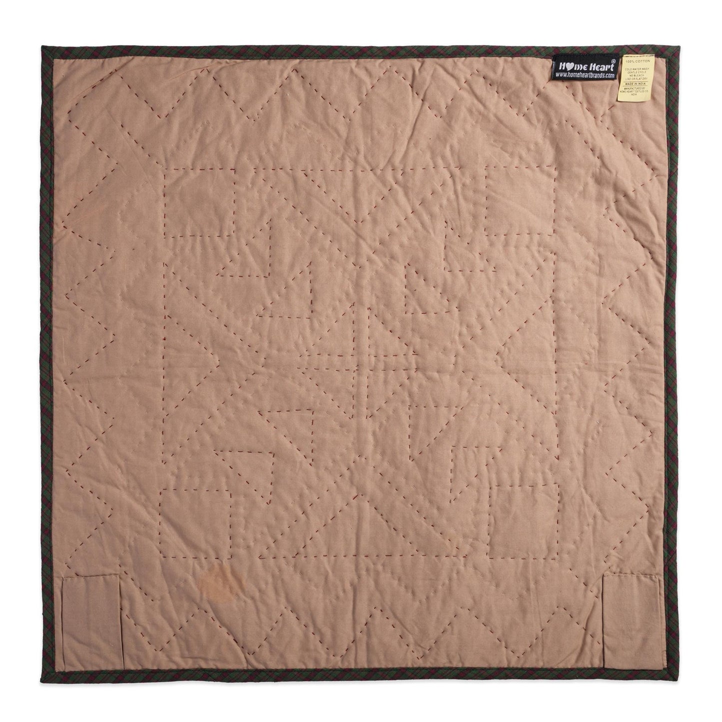 Hand made Hand quilted Wall hanging Quilt, Table Topper 19"x19" Primitive flying geese red green plaid by Home Heart brands (Made in India)