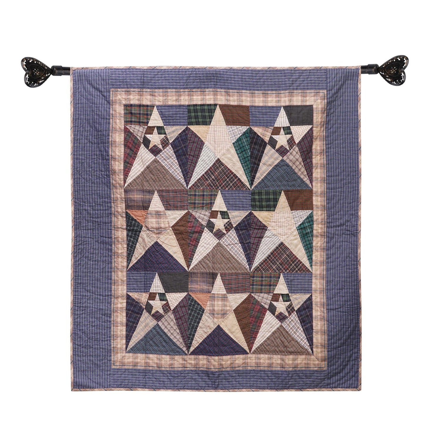 Hand made calico plaid Primitive Star 44"x44" country Cotton Hand Quilted patchwork Wall hanging & Toppers, baby quilt by HOME HEART Brands
