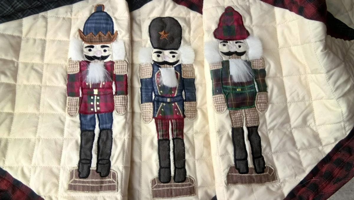 Christmas tree skirt NUTCRACKER Plaid Quilted 46" round patchwork embroidered Cotton Thick Double Layer by HOME HEART Brands(Made in India)