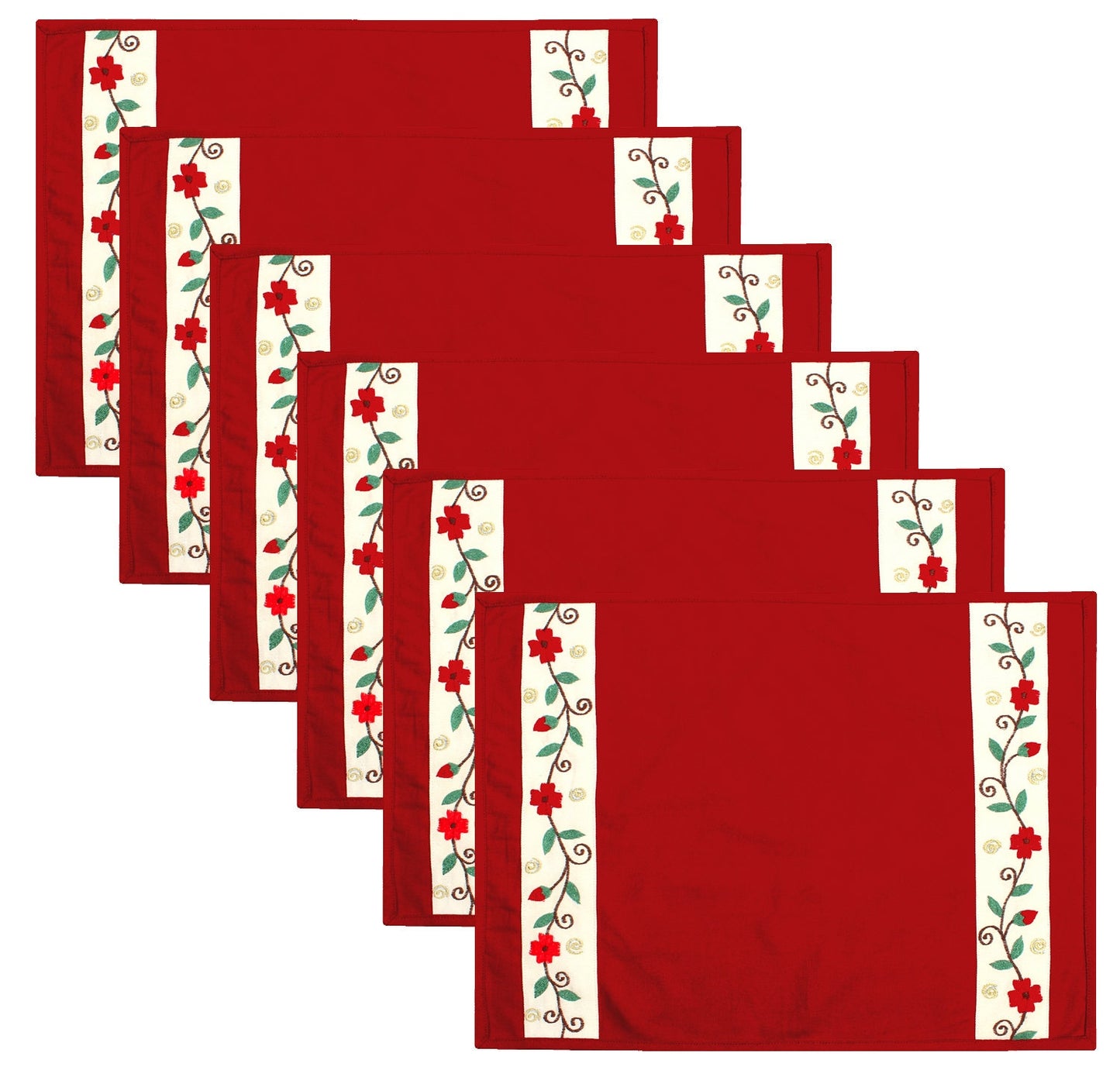 Cotton placemat & Toppers Premium tapestry cotton fabric red applique floral embroidered by Home Heart Brands(Made in India)