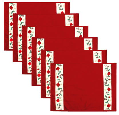 Cotton placemat & Toppers Premium tapestry cotton fabric red applique floral embroidered by Home Heart Brands(Made in India)