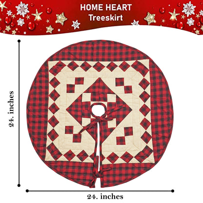 Christmas tree skirt quilted patchwork Red diamond square plaid Thick Double Layer Heirloom Quality by HOME HEART Brands(Made in India)