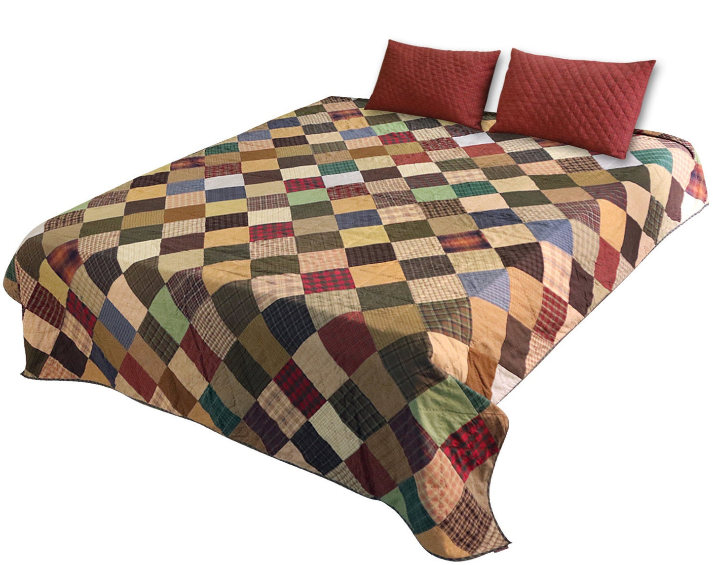 Hand Quilted bedspread Quilt Quilted Square Primitive Country Patchwork Design Mix Plaid Fabric by HOME HEART Brands
