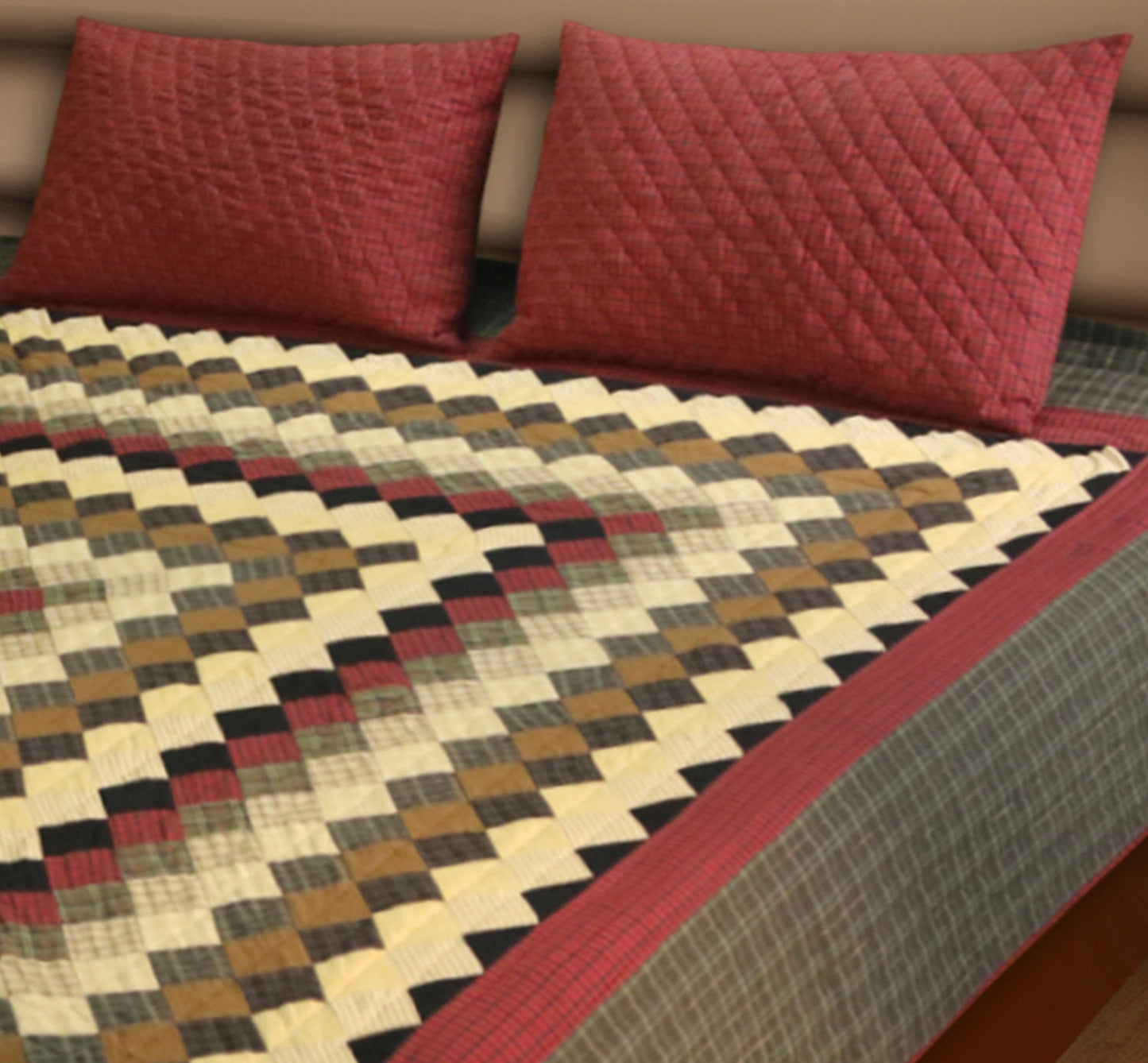 Make to order Hand Quilted bedspread Quilt Trip around the world Primitive Country Patchwork Design Mix Plaid Fabric by HOME HEART Brands