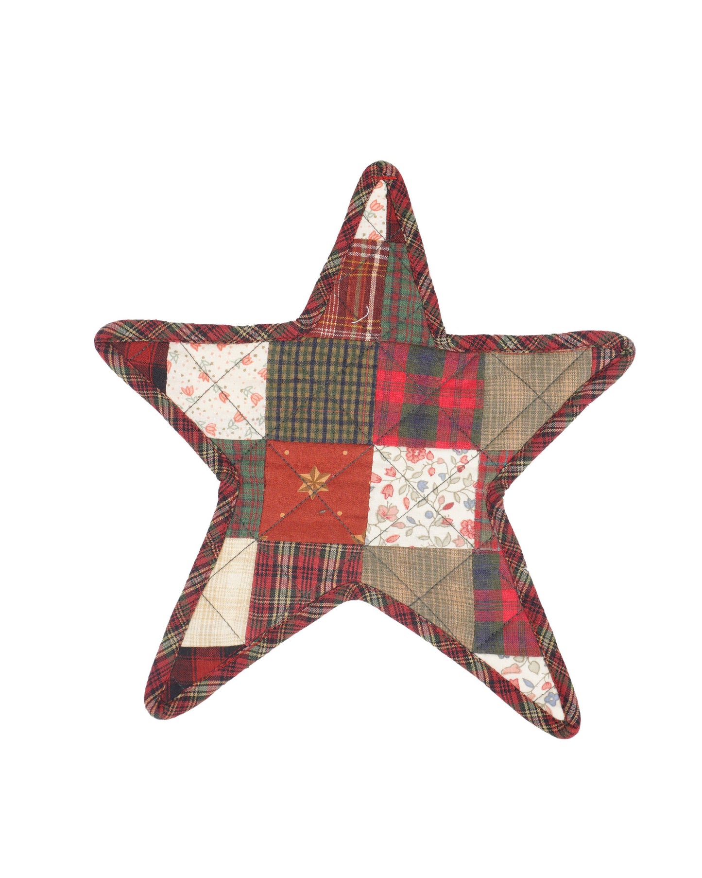 Quilted Trivet/Pot Holder/Table topper/ Christmas mix plaid print American star 10"x10" Patchwork by HOME HEART Brands ( Made in India)