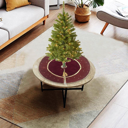 Christmas tree skirt classic micro maroon red Velvet fabric with gold bonded star fabric border Thick Double Layer by HOME HEART Brands