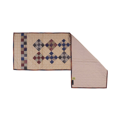 Hand Quilted patchwork 17"x50" Table Runner & Toppers Country Nine patch plaid cotton fabric by HOME HEART Brands(made in INDIA)