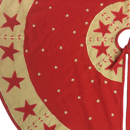 Christmas tree skirt Cotton Sturdy red Duck Fabric & red Star Appliqued Embroidered style by HOME HEART Brands