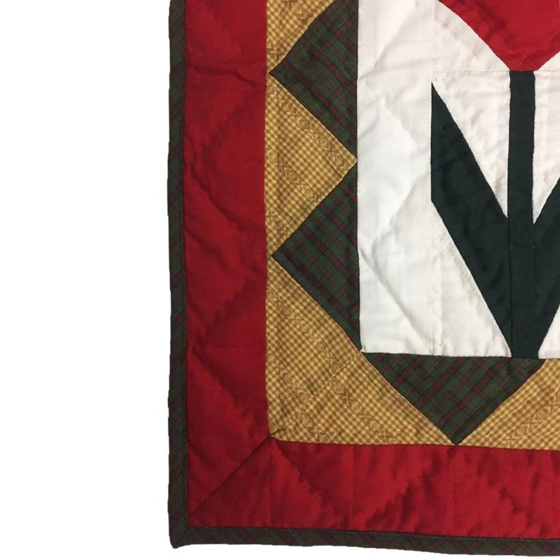 Hand made Hand quilted table accent piece, Block small Quilt, Table Topper Tulip calico cotton fabric by Home Heart brands (Made in India)