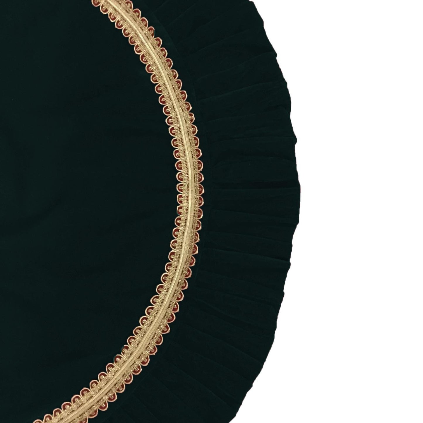 Tree Skirt with ruffle Handcrafted bottle green Velvet, Gold Trim & gold border Double Layer Heirloom by HOME HEART Brands(Made in India)
