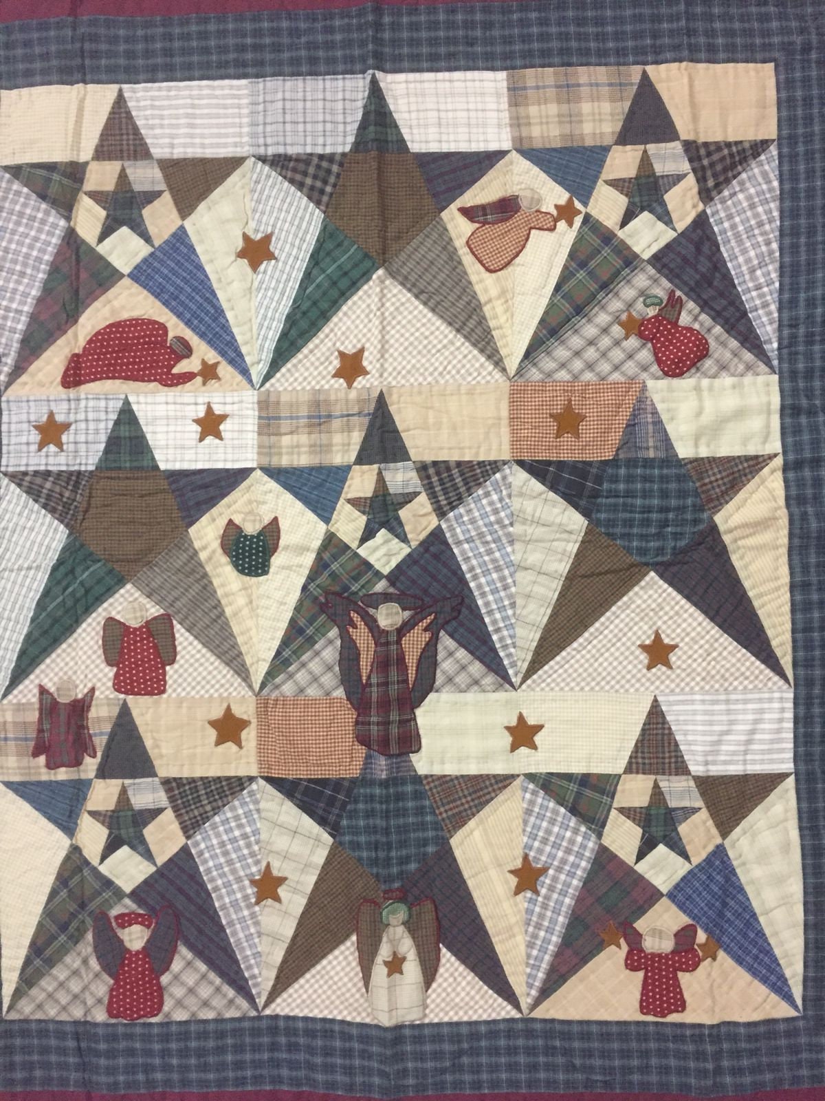 Hand made Throw Quilt, Table Toppers 44"x44" Angle primitive Star embroidered Hand Quilted Cotton quilt by Home Heart brands (Made in India)