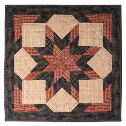 Hand made Hand quilted Throw Quilt, Table Topper 20"x20" Lone star red black plaid quilt by Home Heart brands (Made in India)