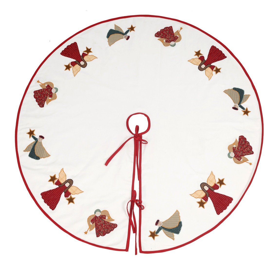Christmas tree skirt Cotton Sturdy ivory Duck Fabric & multi colour Angel Applique style  by HOME HEART Brands
