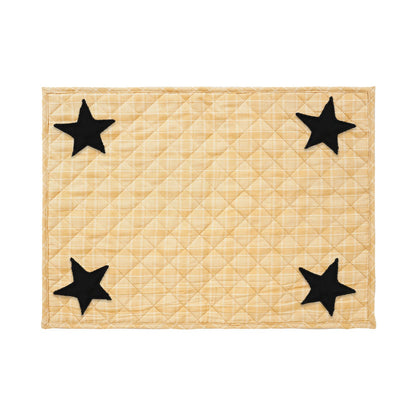 Quilted PLACEMAT & Table toppers Table mat black star embroidered gold Country Plaid 14"X19" by HOME HEART Brands(Made in India)