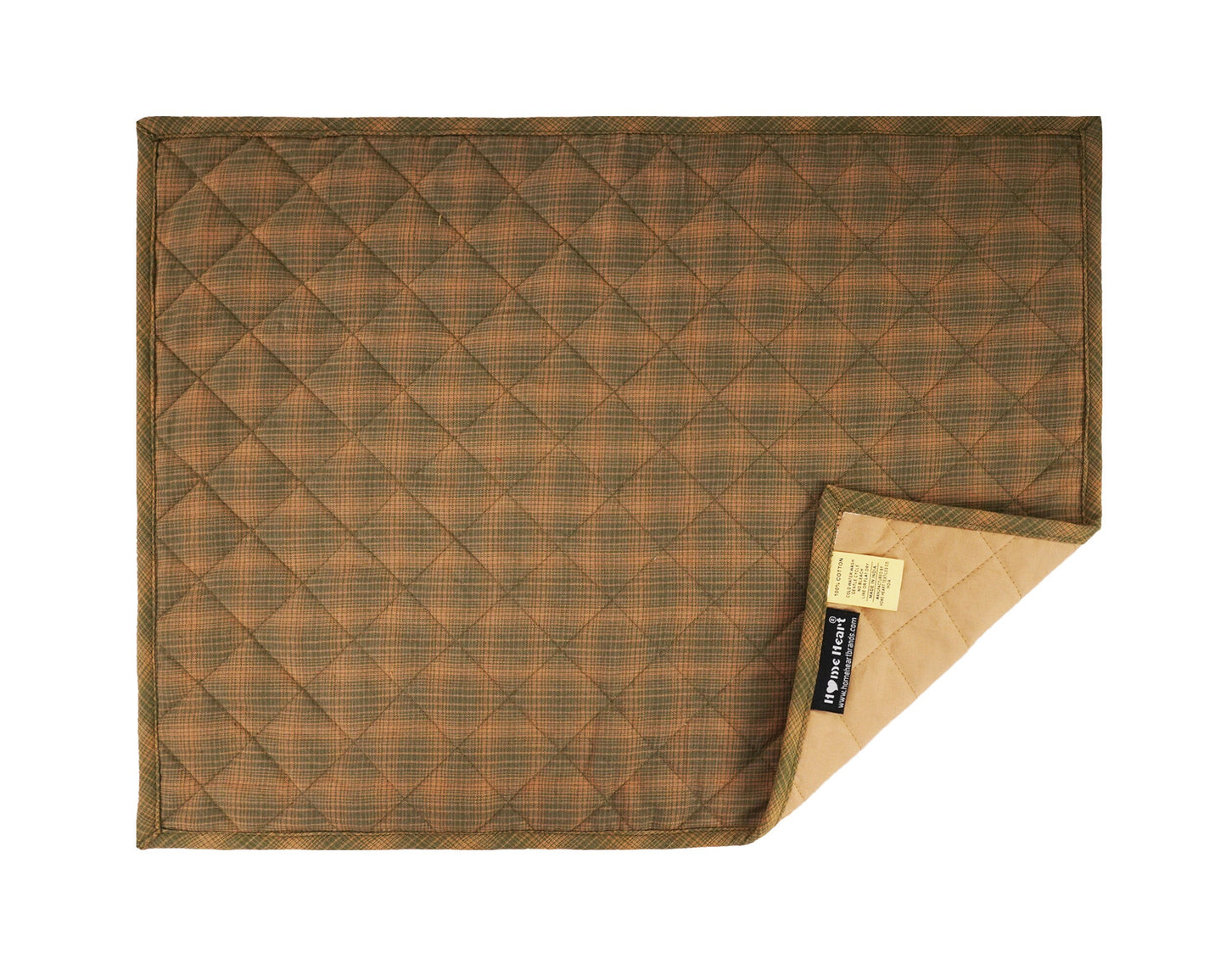 Quilted PLACEMAT / Table mat green gold plaid green accent Country Plaid 14"X19" by HOME HEART Brands(Made in India)