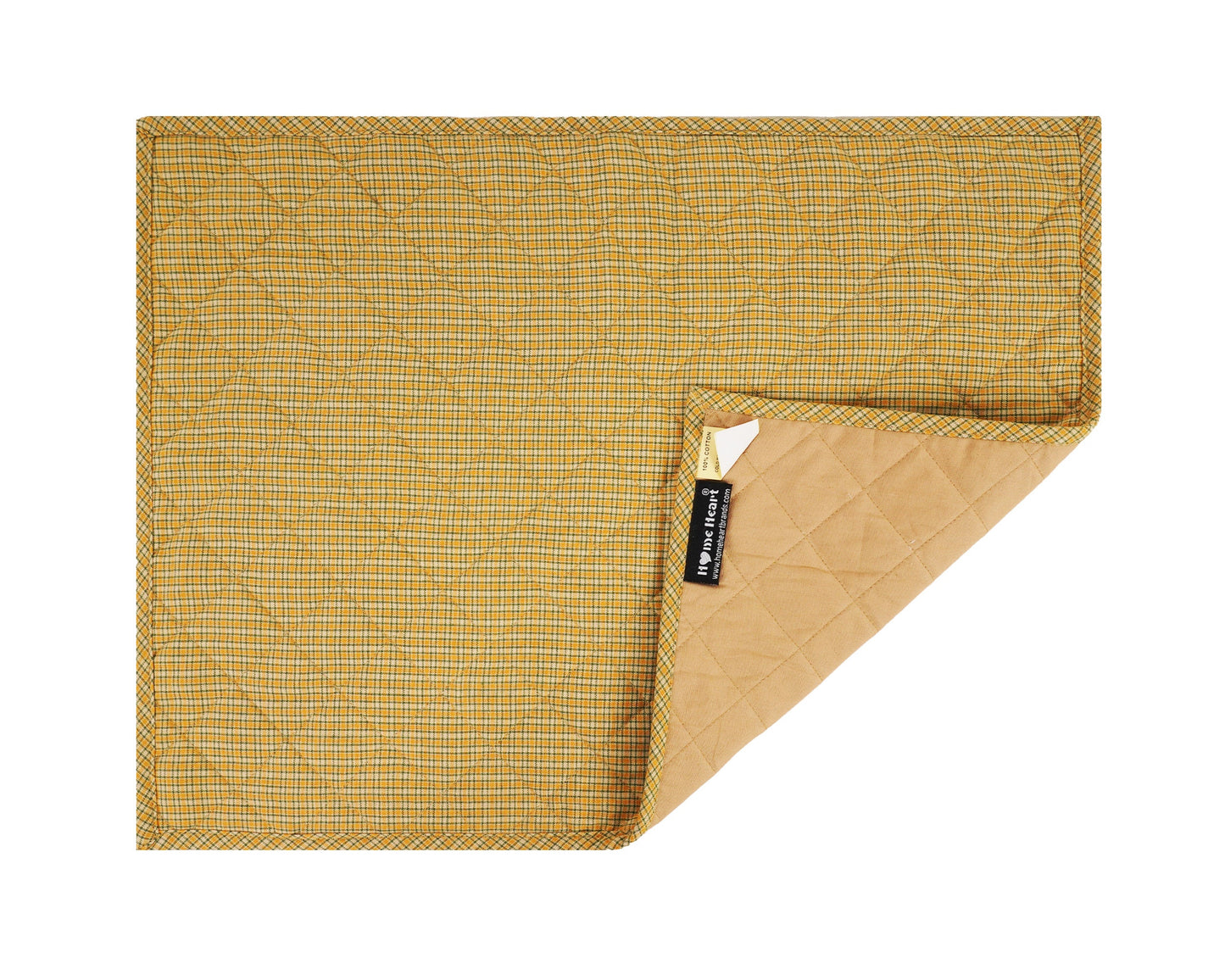 Quilted PLACEMAT pumpkin yellow  Country Plaid 14"X19" by HOME HEART Brands/Tablemat