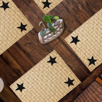 Quilted PLACEMAT & Table toppers Table mat black star embroidered beige Country Plaid 14"X19" by HOME HEART Brands(Made in India)