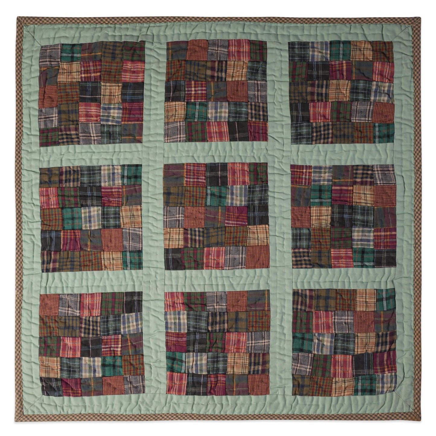 Hand made Hand quilted Throw Quilt, Table Topper 20"x20" charms square red green plaid calico quilt by Home Heart brands (Made in India)