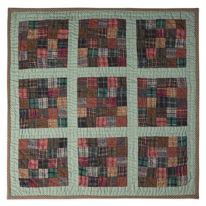 Hand made Hand quilted Throw Quilt, Table Topper 20"x20" charms square red green plaid calico quilt by Home Heart brands (Made in India)