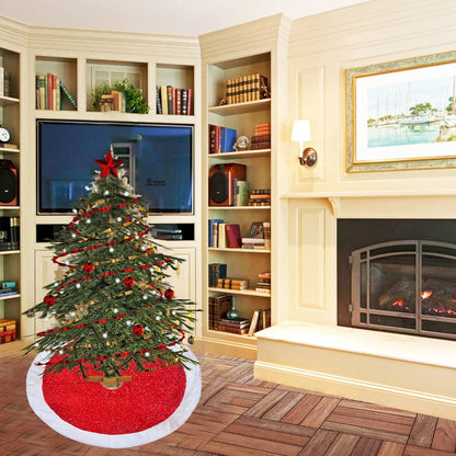Christmas tree skirt Red Sequin Faux Velvet with White Faux Velvet Fabric Border Thick Double Layer by HOME HEART Brands