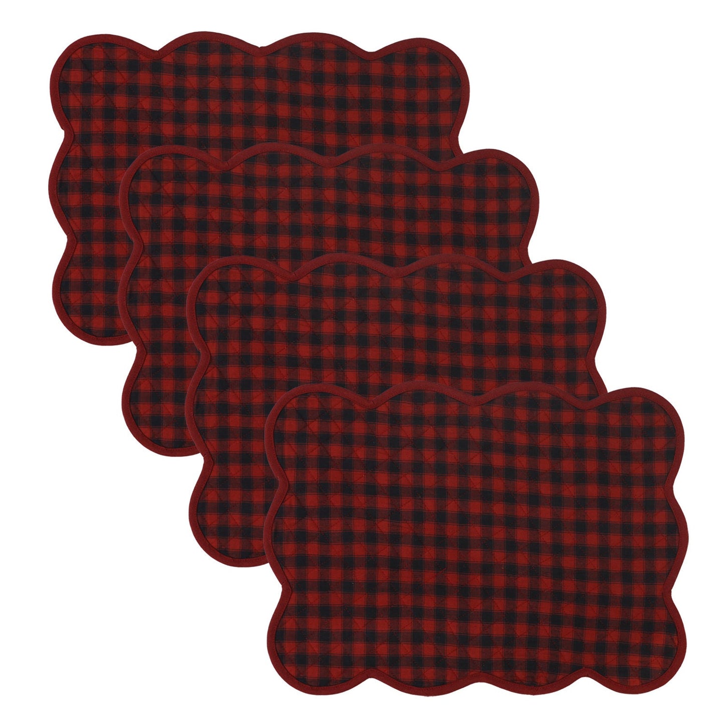 Quilted Place mat Scalloped Black/red buffalo Country Plaid 14"X19" by HOME HEART Brands/Tablemat
