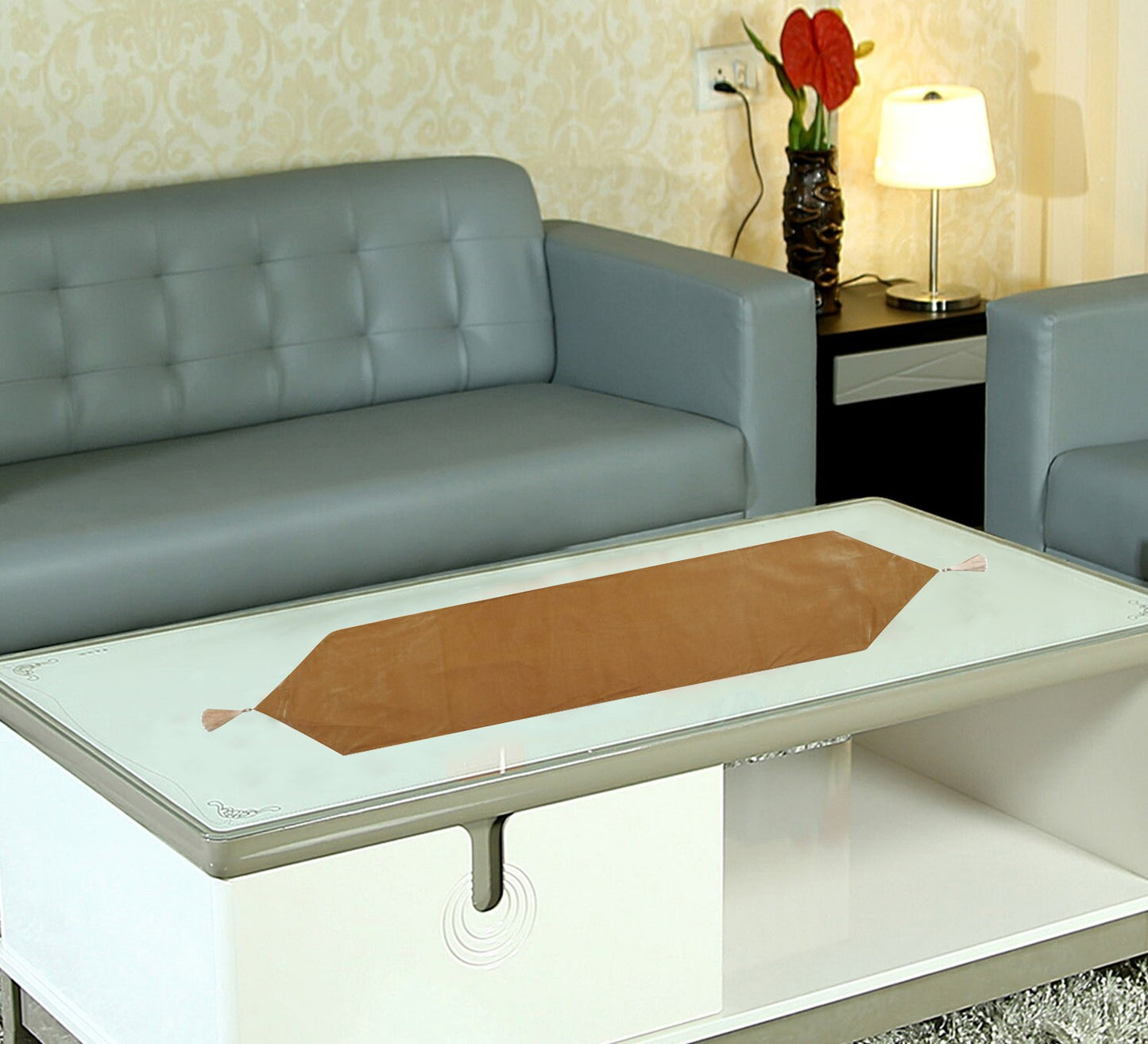 Velvet Table Runner & Toppers Premium beige velvet fabric double layer reversible Decorative by Home Heart Brands(made in India)