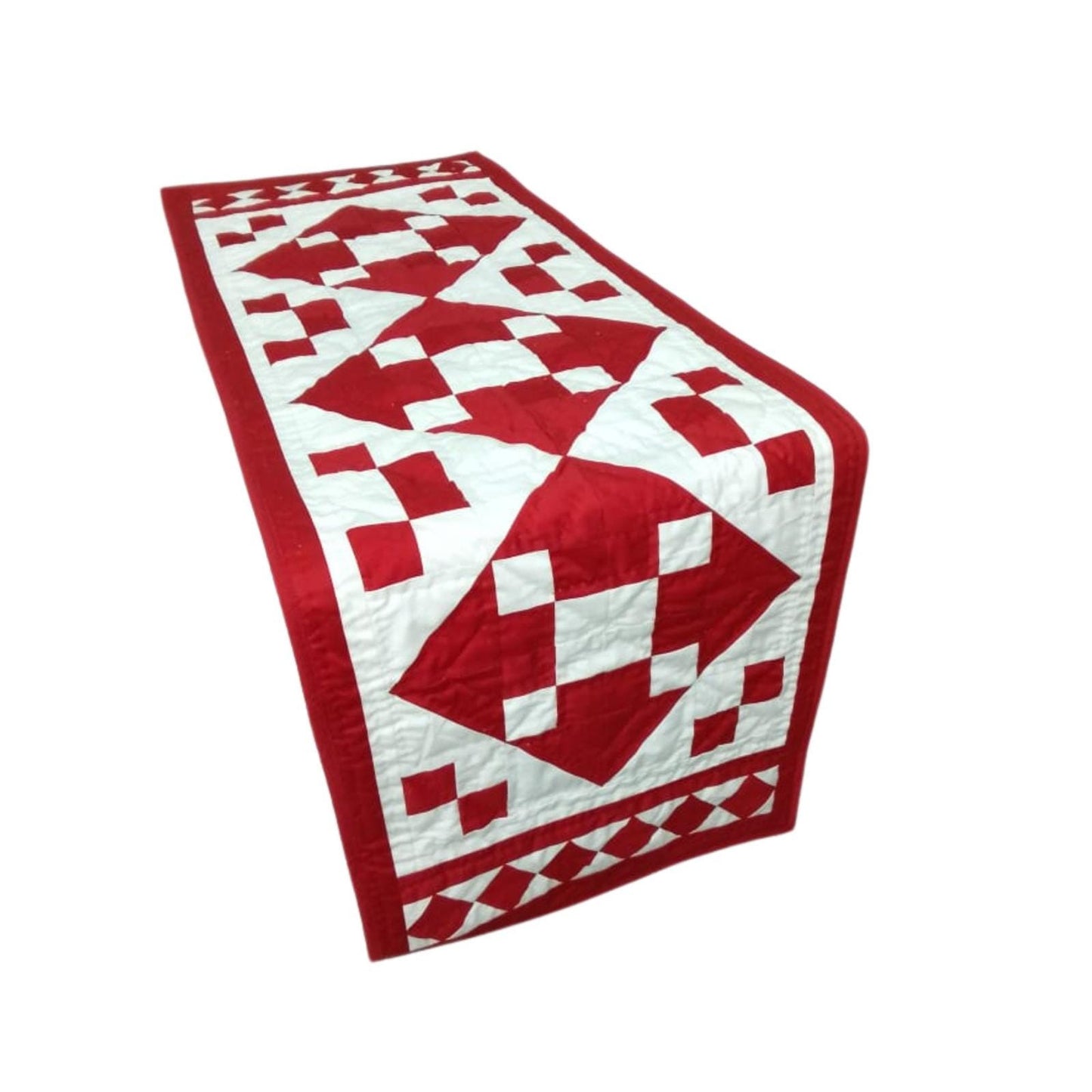 Table runner hand quilted, patchwork, Table Toppers Calico Red diamond square Patchwork Table runner by HOME HEART Brands(made in INDIA)