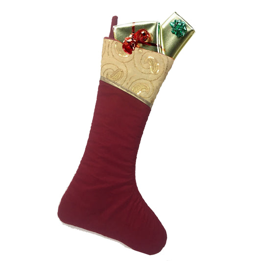 Christmas stocking red velvet & cream embroidered cuff Christmas decorations Handmade heirloom  by HOME HEART Brands(Made in India)
