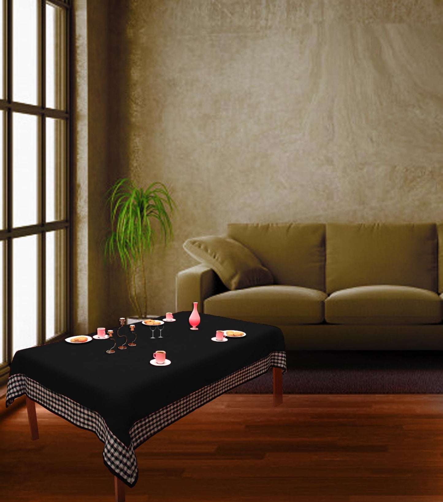 Table Cloth Black Cotton 10oz(310gsm) duck Canvas Fabric Dining Tablecover for decoration Machine Washable Made in India by Home Heart Brand