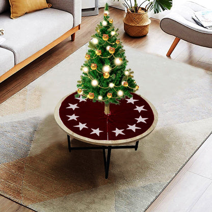 Christmas tree skirt classic micro burgundy Velvet fabric with Star Applique Thick Double Layer by HOME HEART Brands