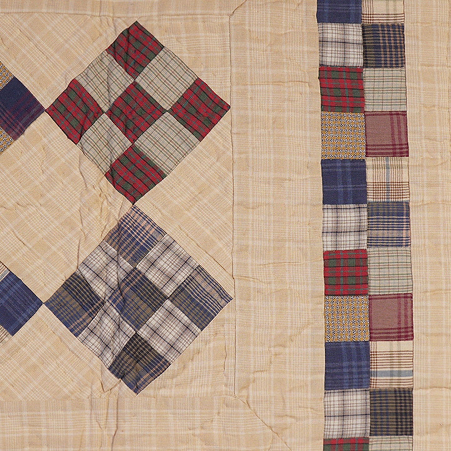 Hand Quilted patchwork 17"x50" Table Runner & Toppers Country Nine patch plaid cotton fabric by HOME HEART Brands(made in INDIA)