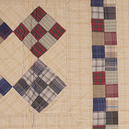 Hand Quilted patchwork 17"x50" Table Runner & Toppers Country Nine patch plaid cotton fabric by HOME HEART Brands(made in INDIA)