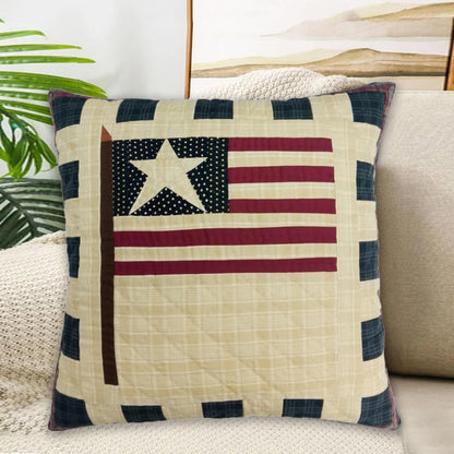 Hand made hand quilted patchwork pillow, cushion cover, calico Americana Flag Primitive pillow cover by HOME HEART Brands(made in India)