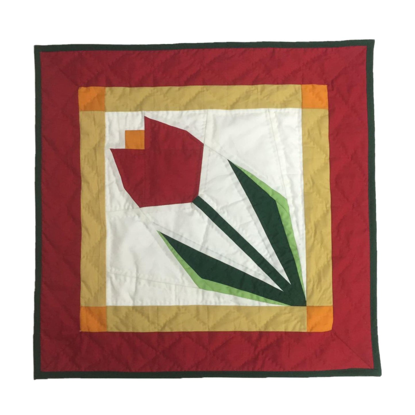 TULIP 19"X19" Hand made Hand quilted Wall hanging, Throw Quilt, small quilt, Table Topper calico cotton by Home Heart brands (Made in India)
