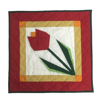 TULIP 19"X19" Hand made Hand quilted Wall hanging, Throw Quilt, small quilt, Table Topper calico cotton by Home Heart brands (Made in India)