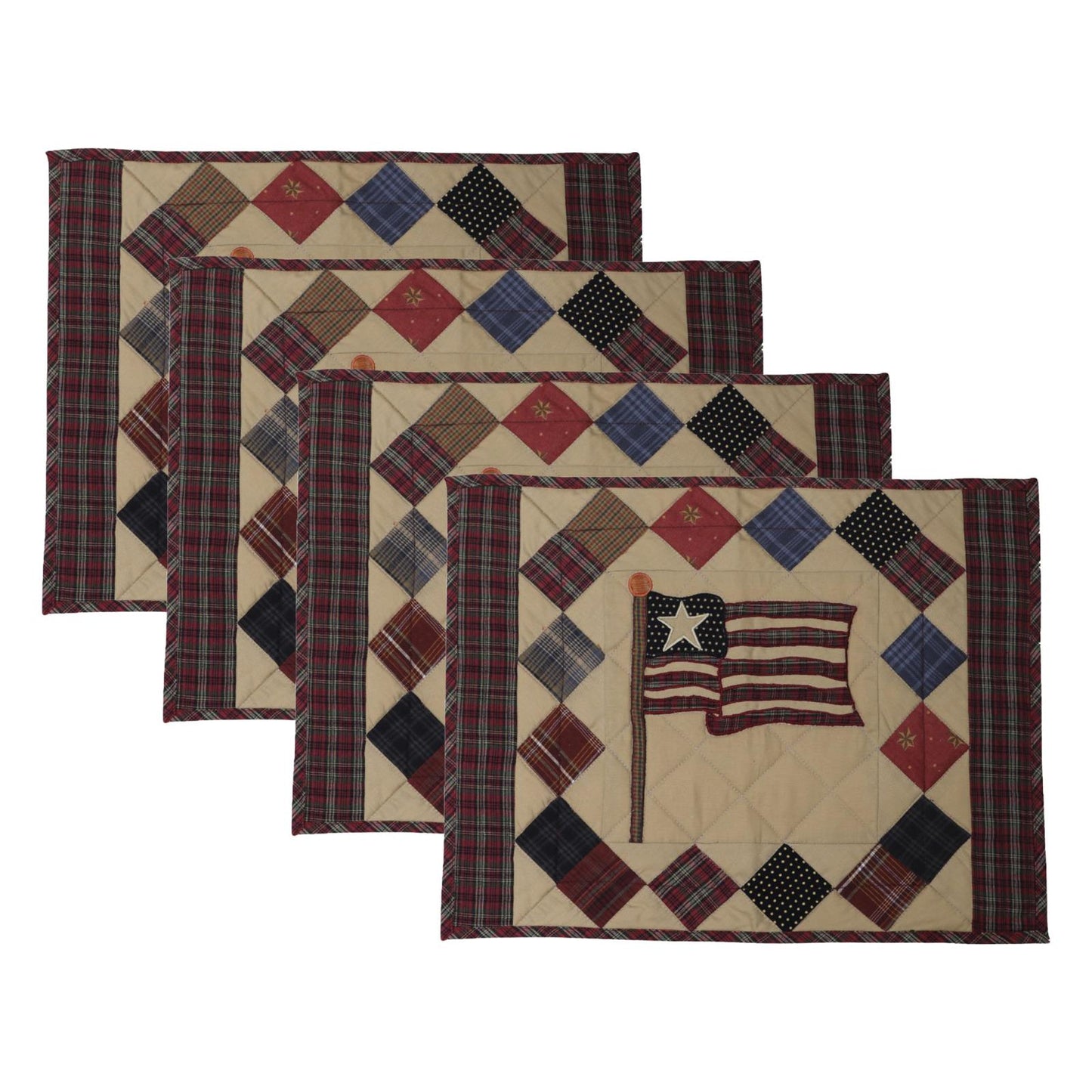 Hand made hand quilted embroidered placemats, tablemats, table topper, patchwork Old glory 14"X19" by HOME HEART Brands (Made in India)
