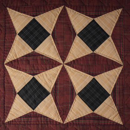 Hand made Hand quilted Throw Quilt, Wall hanging, Table Topper Spinning wheel blue burgundy plaid quilt by Home Heart brands (Made in India)