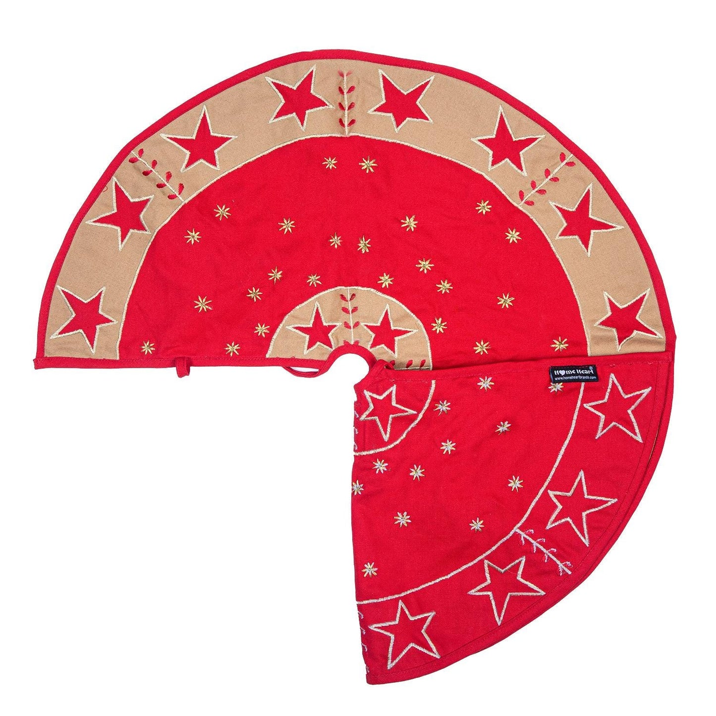 Christmas tree skirt Cotton Sturdy red Duck Fabric & red Star Appliqued Embroidered style by HOME HEART Brands