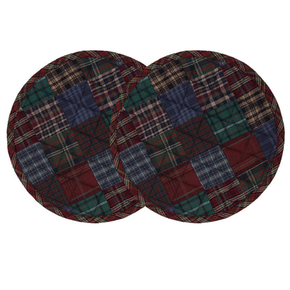 Quilted placemat & table mat, round patchwork table topper quilt winter mix country plaid, calico print by HOME HEART Brands( made in INDIA)