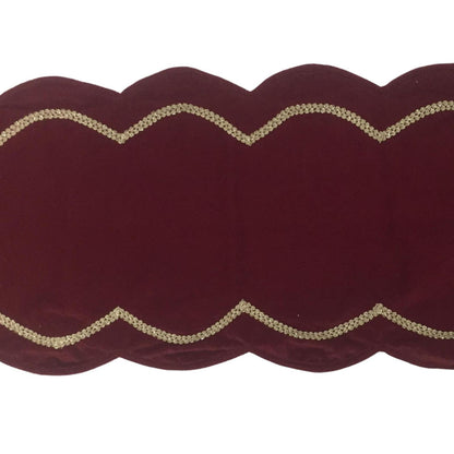 Table runner velvet Handcrafted Scallop Design burgundy wine Velvet, Gold Trim Double Layer Heirloom by HOME HEART Brands(Made in India)