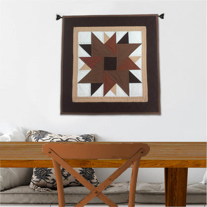 Barn star quilted  19"X19" hand crafted block square quilt, small quilt, Table Topper calico fabric by Home Heart brands (Made in India)