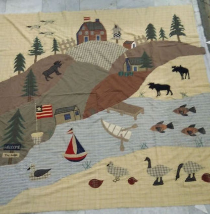Hand Quilted bedspread full quilt 84"x94" size embroidered heirloom quality The lodge country plaid patchwork Design by HOME HEART Brands
