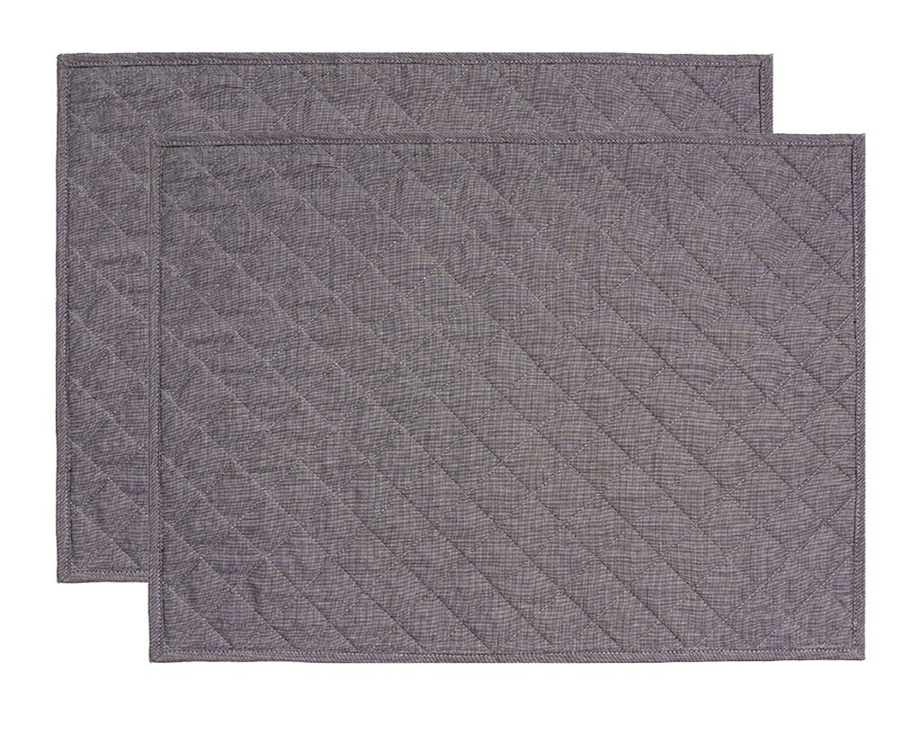 Quilted placemat table mat gray 100% cotton chambray 14"X19" by HOME HEART Brands (made in INDIA)