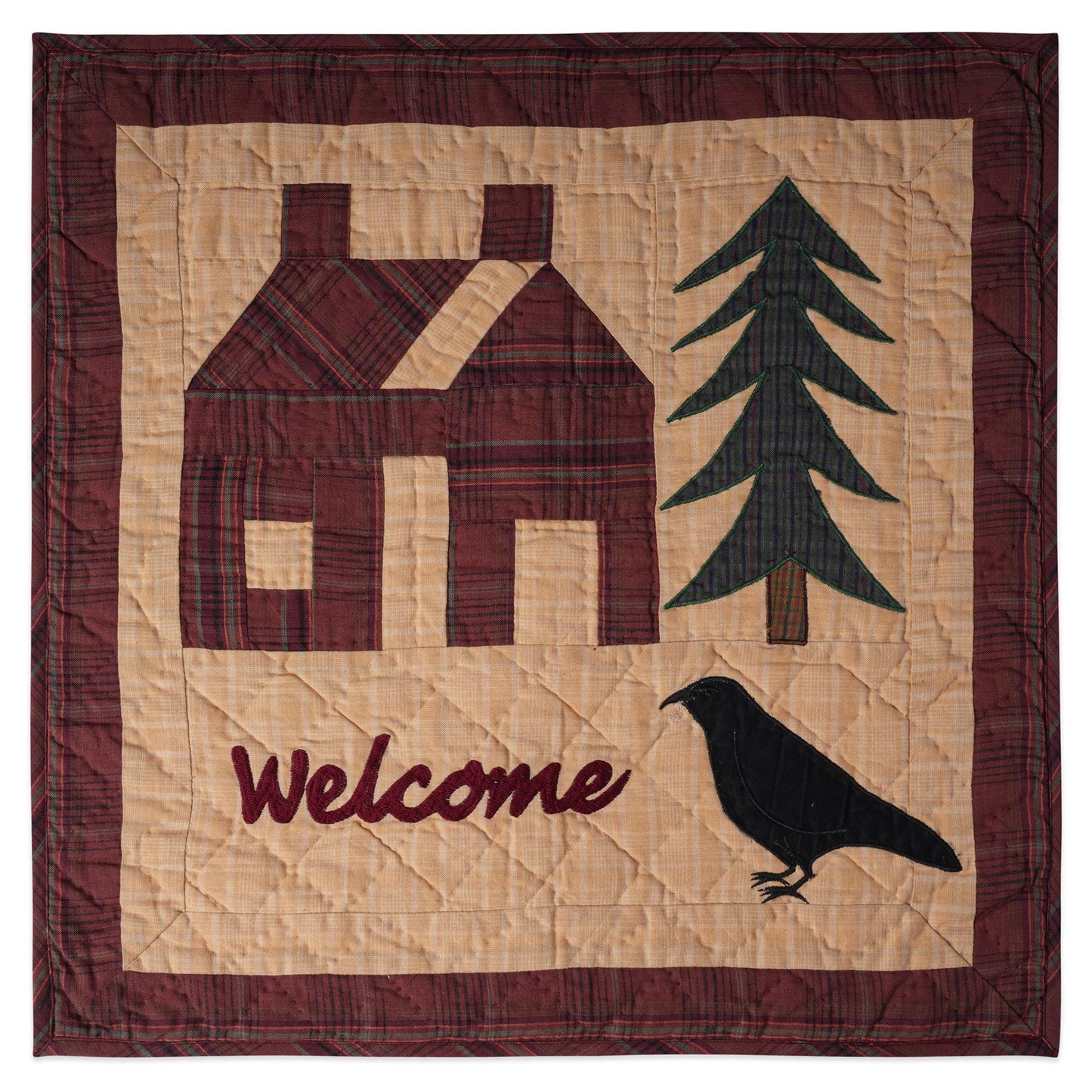 Hand made Hand quilted Throw Quilt, Table Topper 20"x20" welcome home crow quilt by Home Heart brands (Made in India)